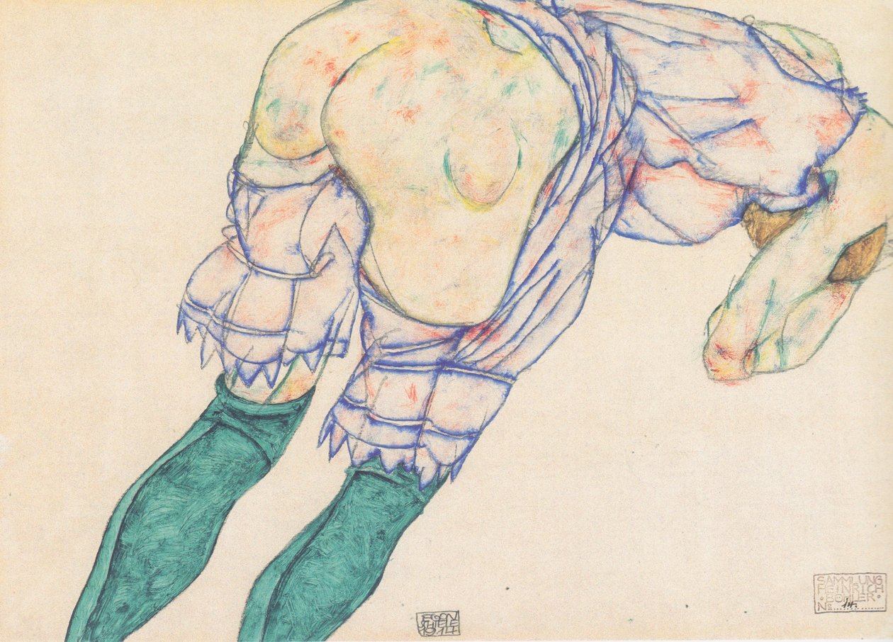 有绿色长袜的女孩 作者 埃贡·席勒（Egon Schiele）