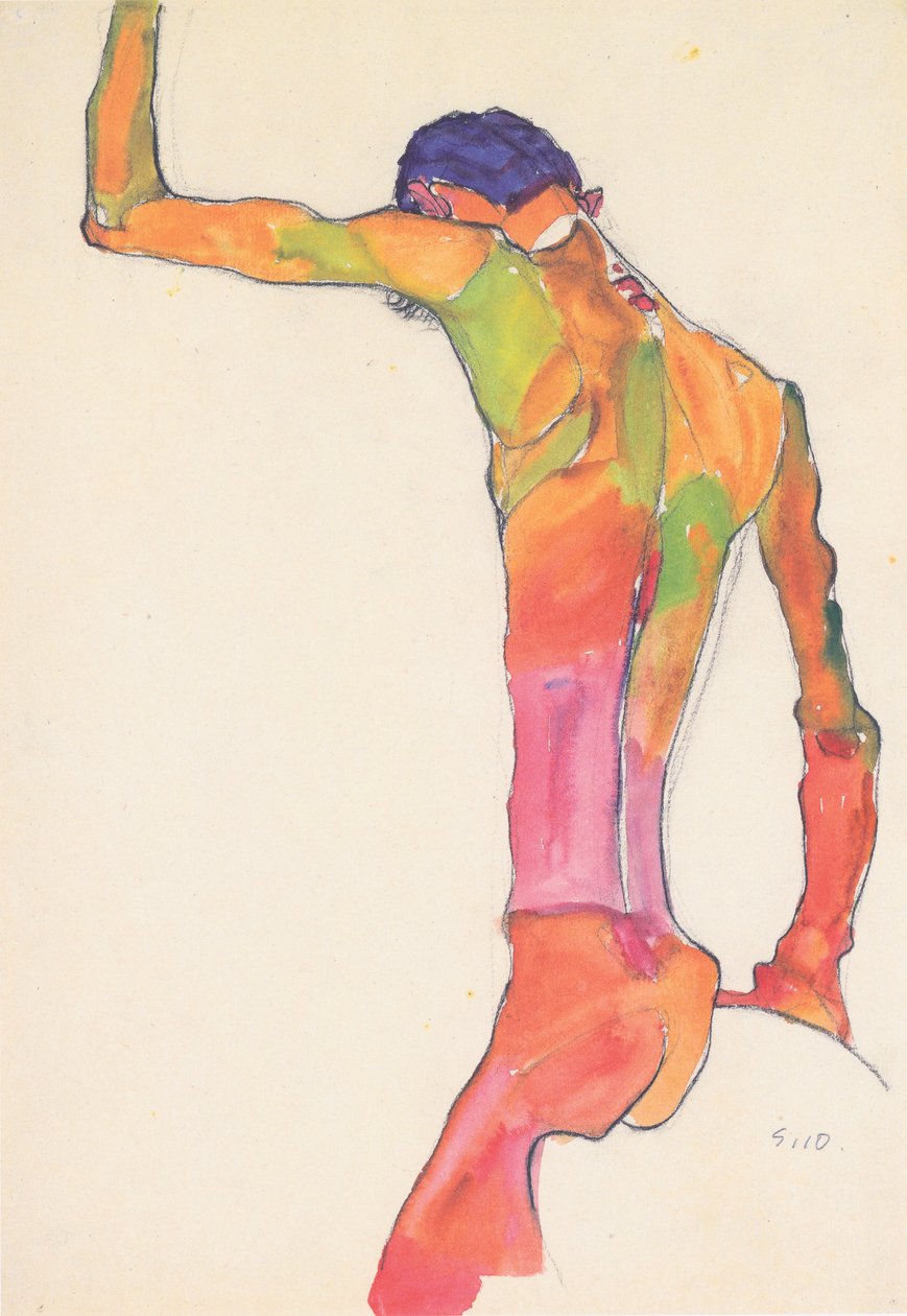 男性裸体与凸起的手臂 作者 埃贡·席勒（Egon Schiele）