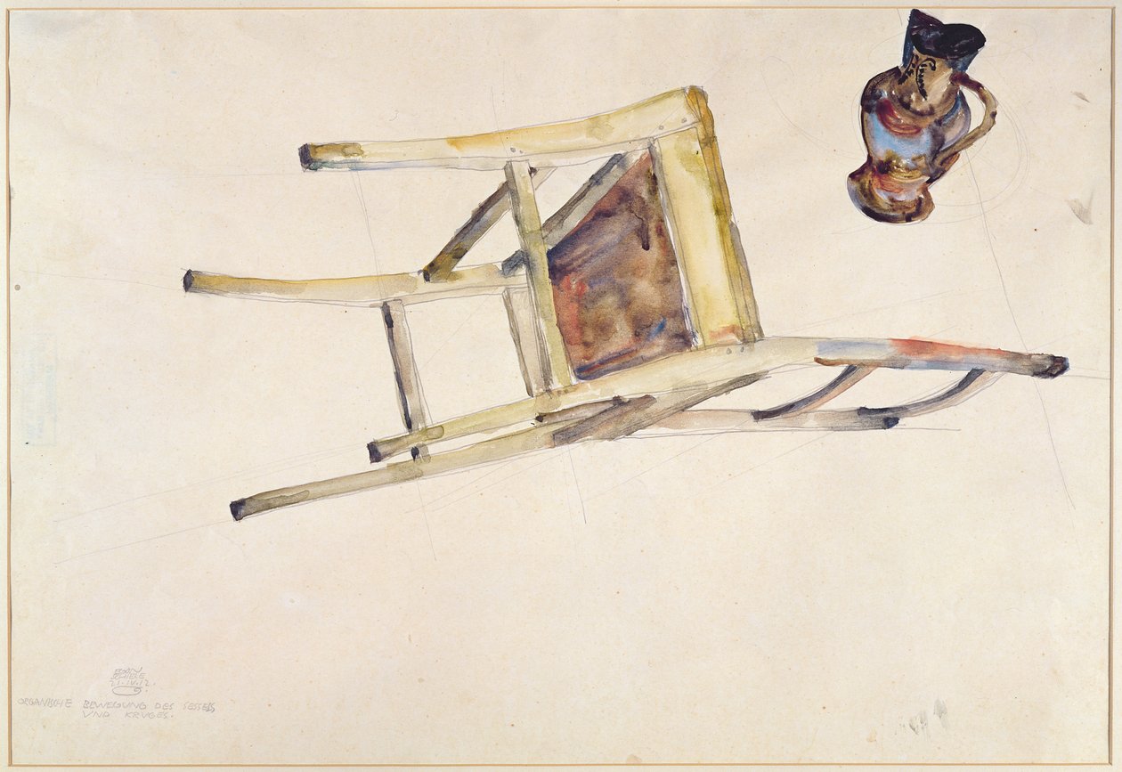 椅子和水壶的有机运动，1912年 作者 埃贡·席勒（Egon Schiele）