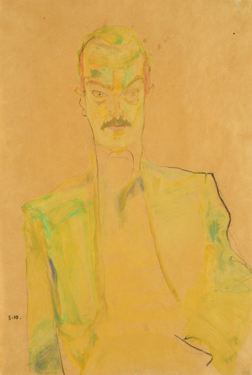 亚瑟·罗斯勒（Arthur Roessler）的肖像，1910年（纸上的木炭和木炭） 作者 埃贡·席勒（Egon Schiele）