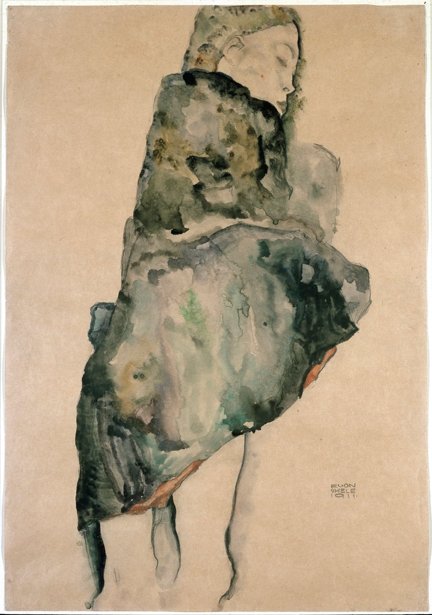 一名妇女的画象立场的。由Egon Schiele绘制（1890-1918）。纽约现代艺术博物馆 作者 埃贡·席勒（Egon Schiele）