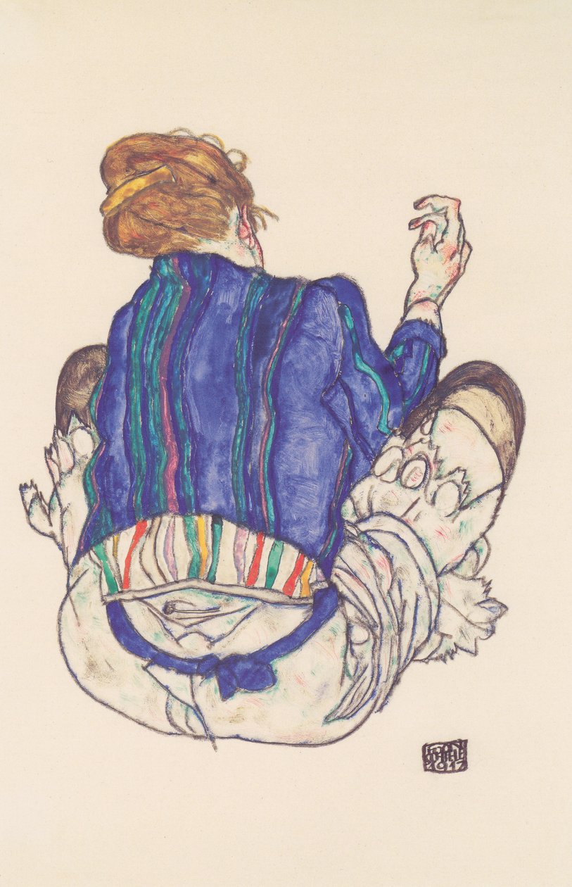后面观点的坐的妇女 作者 埃贡·席勒（Egon Schiele）