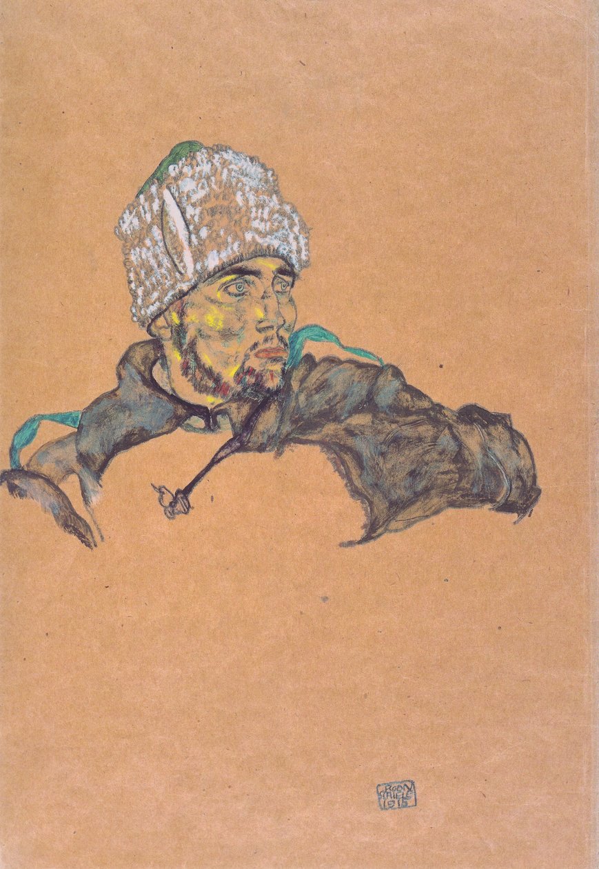 俄罗斯战俘与毛皮帽 作者 埃贡·席勒（Egon Schiele）