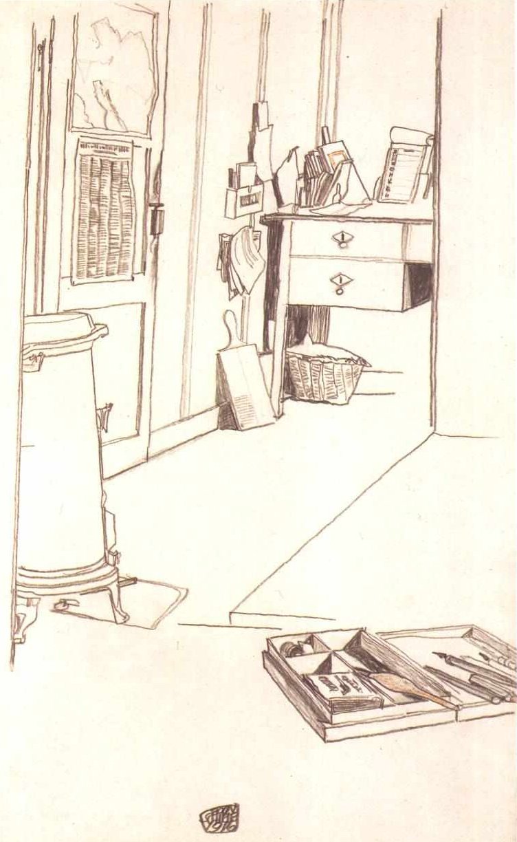 在战争营地Mühling的囚犯写作室 作者 埃贡·席勒（Egon Schiele）