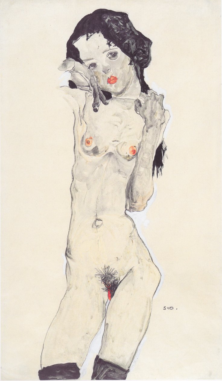 黑头发的女孩行为 作者 埃贡·席勒（Egon Schiele）