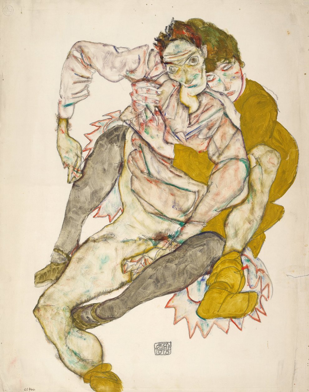 坐着的情侣，1915年 作者 埃贡·席勒（Egon Schiele）