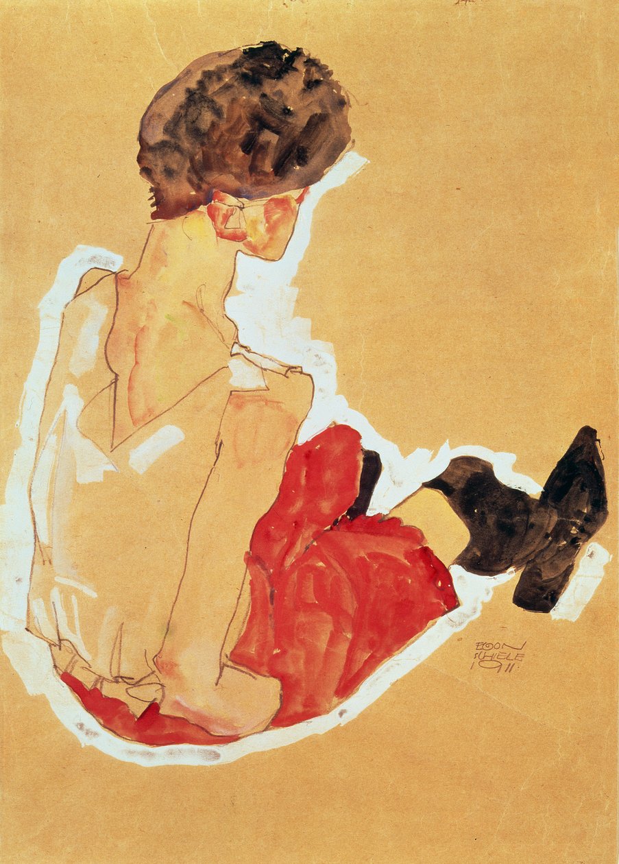 坐着的女人，1911年（蛋彩画） 作者 埃贡·席勒（Egon Schiele）