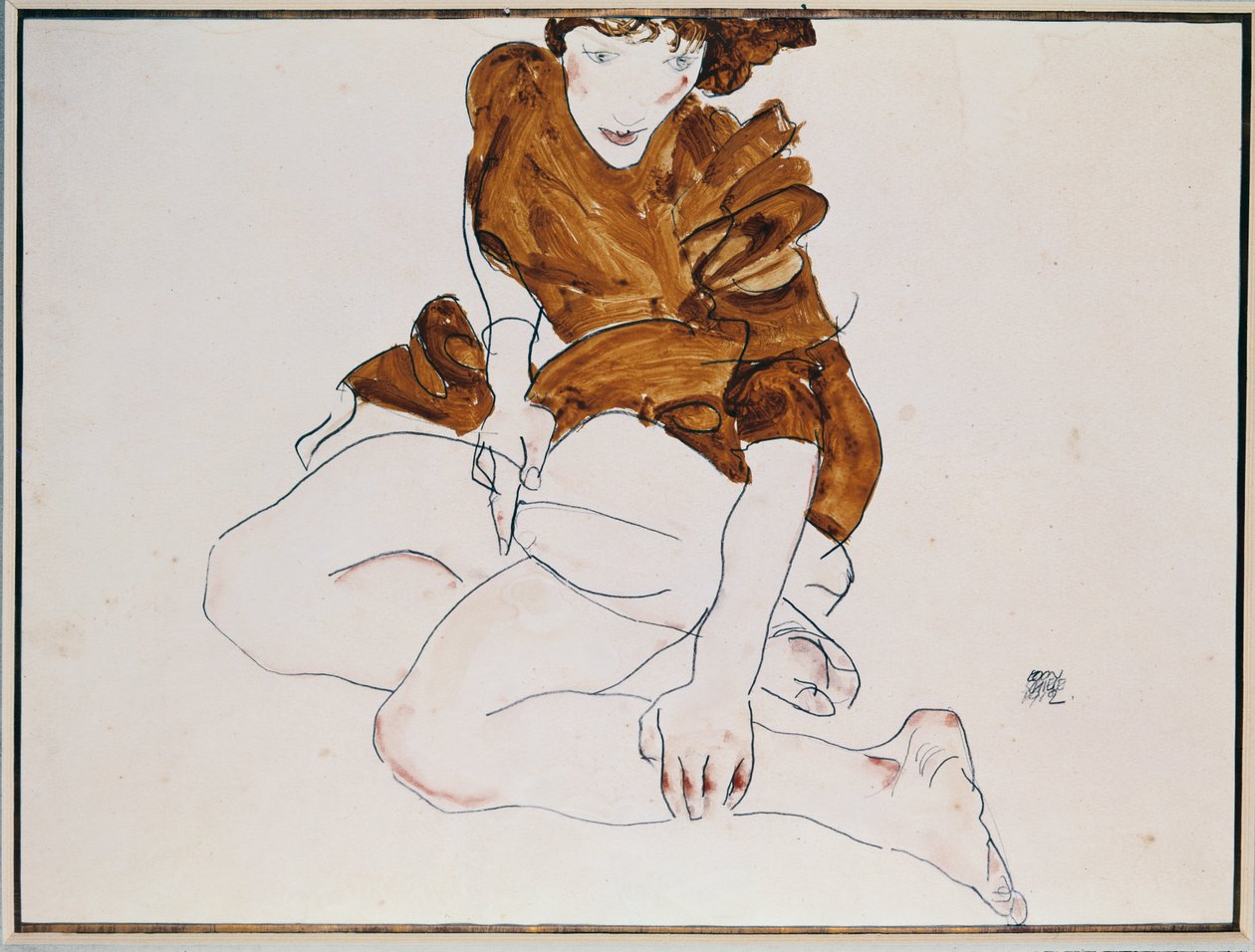 坐着的女人，1912年（铅笔和纸上的wc） 作者 埃贡·席勒（Egon Schiele）