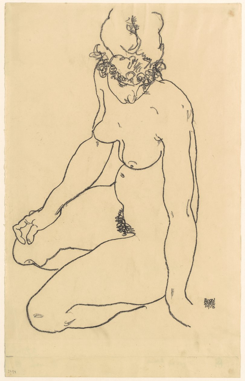 坐着的女性裸体，1918年 作者 埃贡·席勒（Egon Schiele）