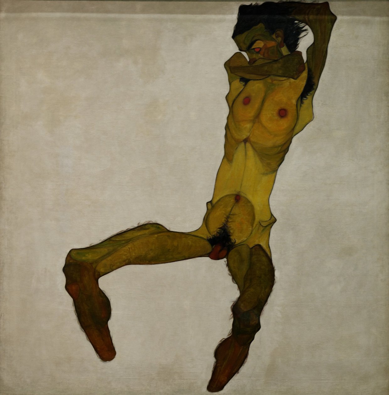 坐着的男性裸体（自画像） 作者 埃贡·席勒（Egon Schiele）