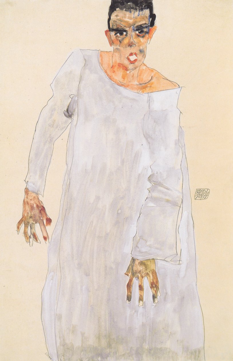 在白色长袍的自画像 作者 埃贡·席勒（Egon Schiele）