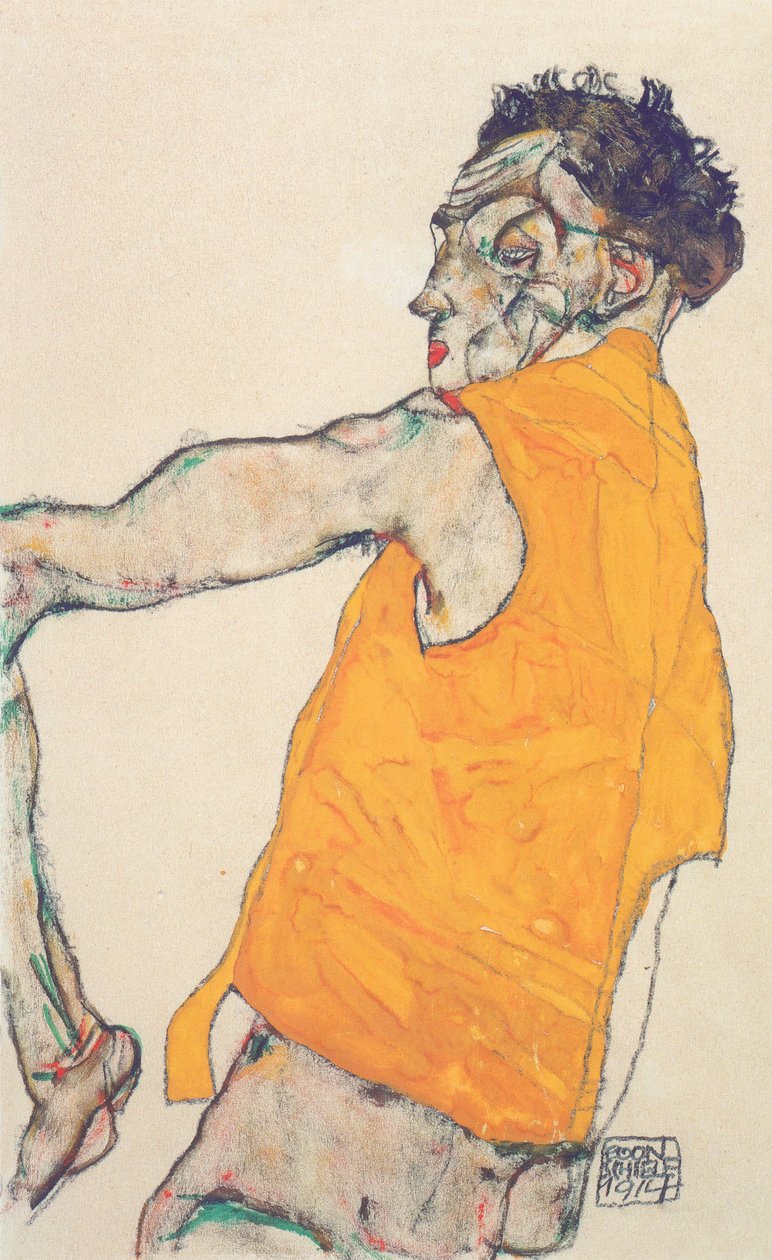 在黄色背心的Selfportrait 作者 埃贡·席勒（Egon Schiele）