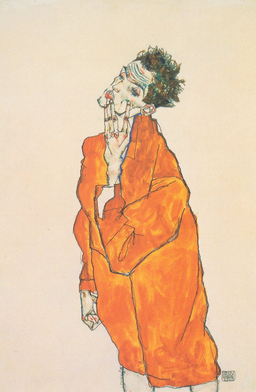 橙色夹克的Selfportrait 作者 埃贡·席勒（Egon Schiele）