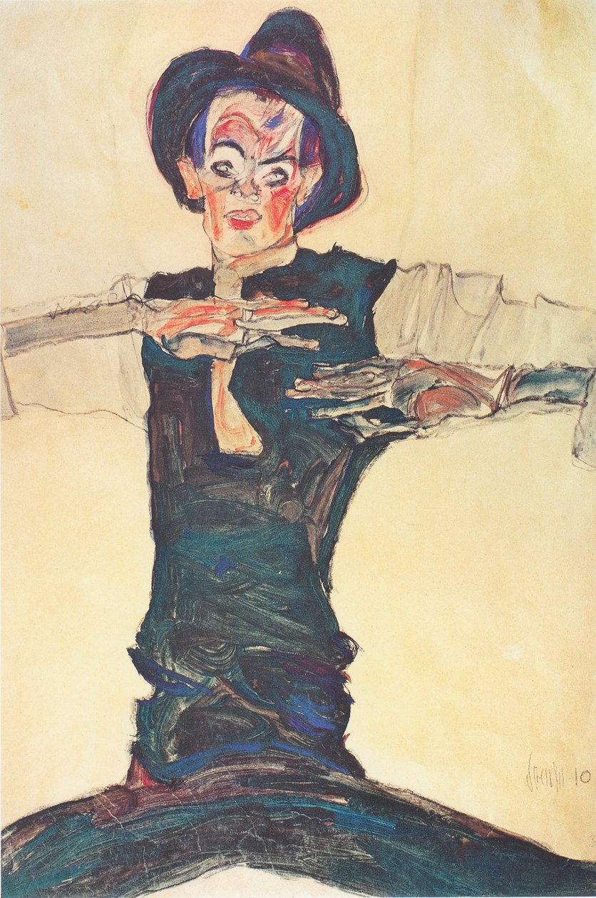 与棕色帽子的自画像 作者 埃贡·席勒（Egon Schiele）