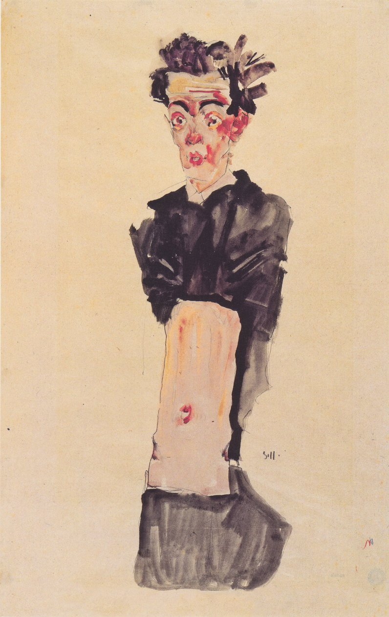 Selfportrait与裸露的肚脐 作者 埃贡·席勒（Egon Schiele）