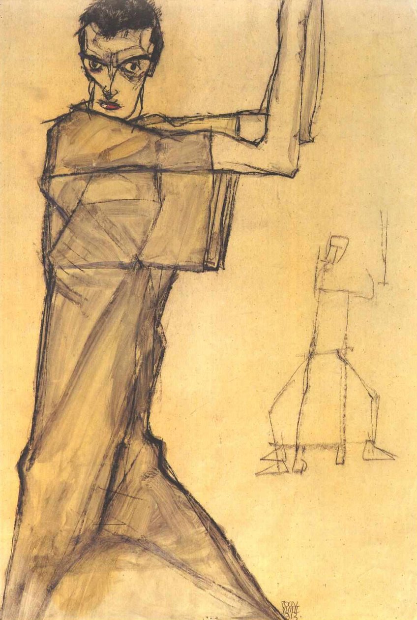 自拍与举起手臂 作者 埃贡·席勒（Egon Schiele）