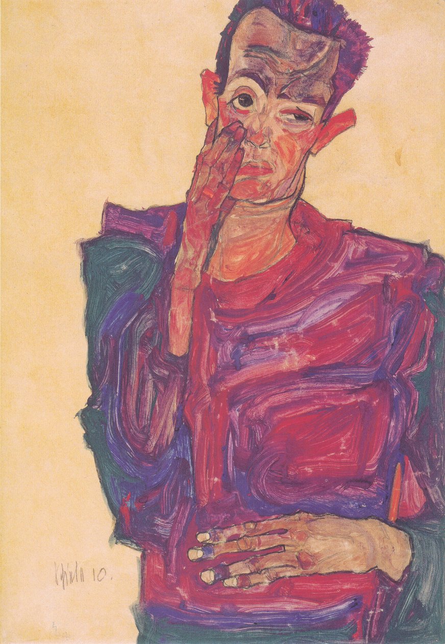 自画像被拉下眼睑 作者 埃贡·席勒（Egon Schiele）