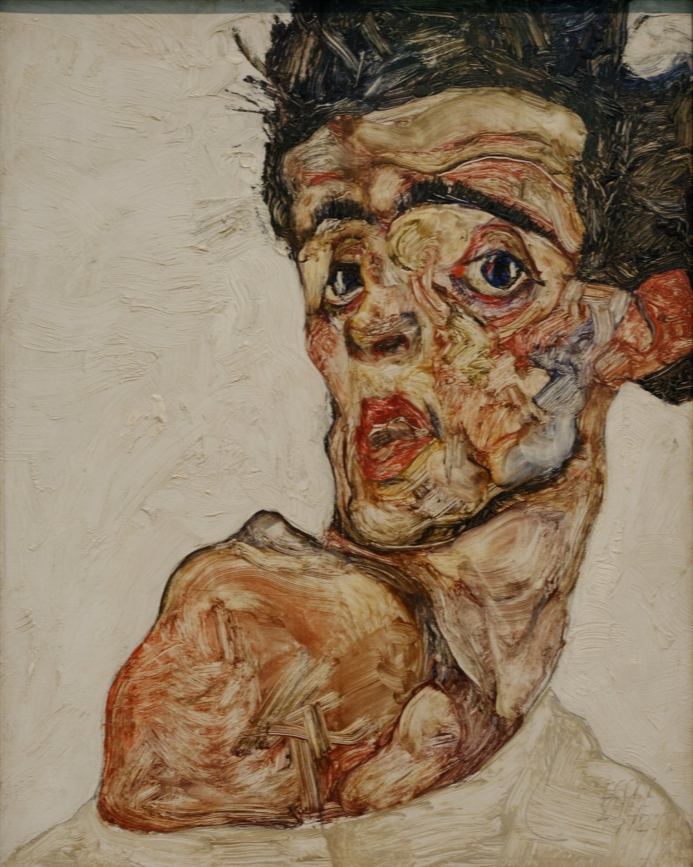 自我肖像，肩膀凸起 作者 埃贡·席勒（Egon Schiele）