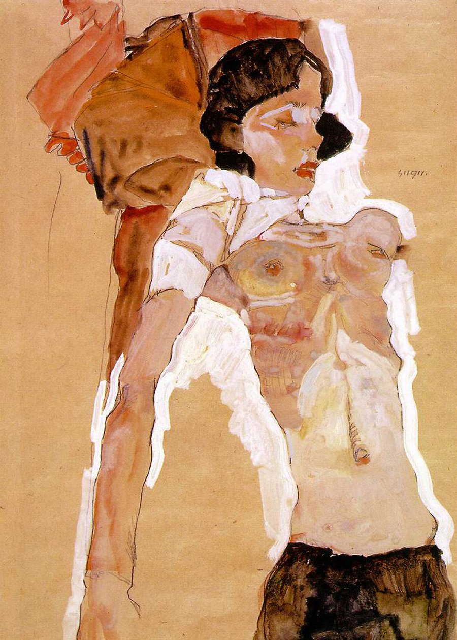 半裸露的斜倚 作者 埃贡·席勒（Egon Schiele）