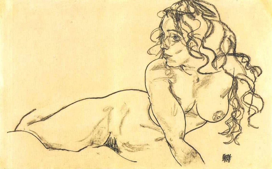 支持女性裸体长发 作者 埃贡·席勒（Egon Schiele）