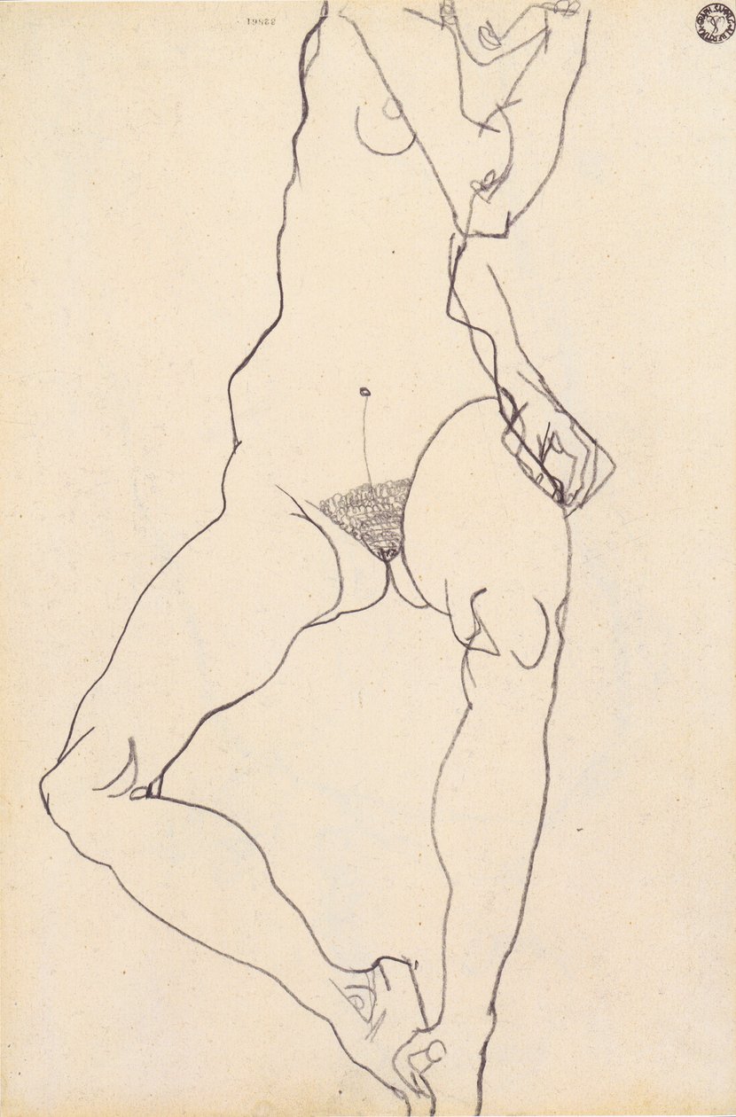 坐在女性裸体 作者 埃贡·席勒（Egon Schiele）