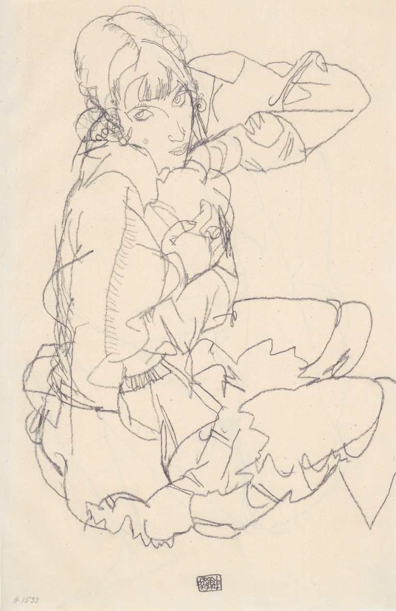 坐着的女孩 作者 埃贡·席勒（Egon Schiele）