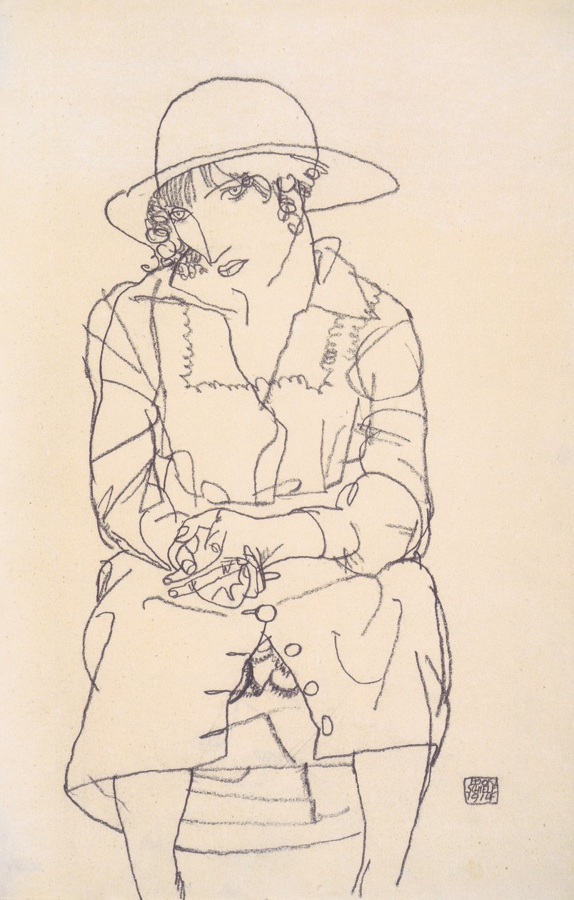 坐着的女孩戴着帽子 作者 埃贡·席勒（Egon Schiele）