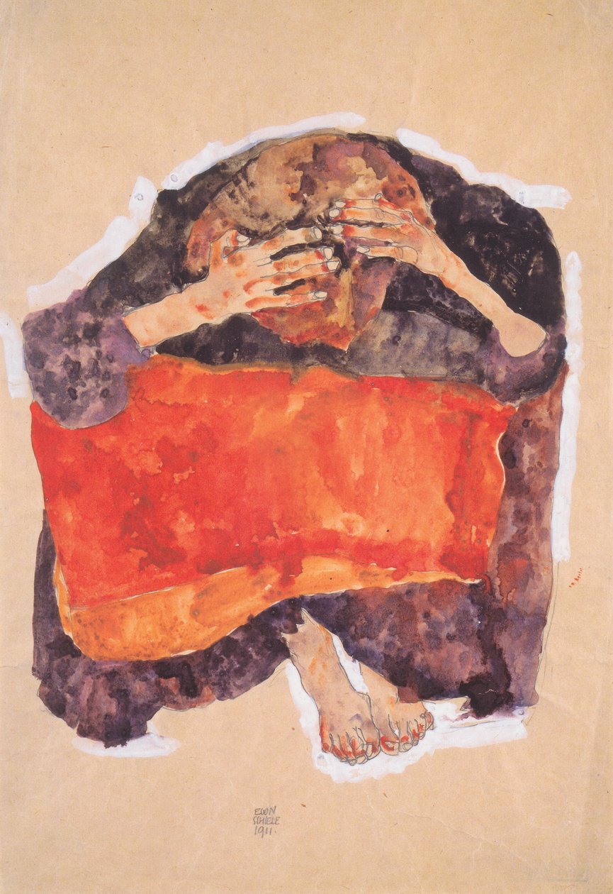 坐着的女孩，低着头 作者 埃贡·席勒（Egon Schiele）