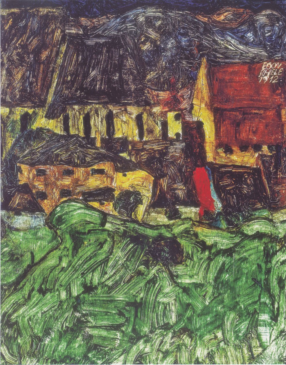 克鲁姆洛夫城市景观（St Veit教堂与房子） 作者 埃贡·席勒（Egon Schiele）
