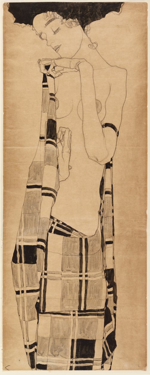 常设女孩，c.1908-09（纸上的木炭和蛋彩画） 作者 埃贡·席勒（Egon Schiele）