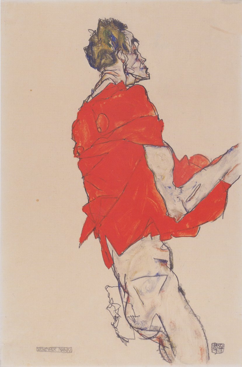 站立的人（红色衬衫的自画像） 作者 埃贡·席勒（Egon Schiele）