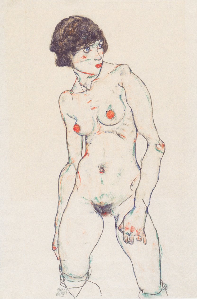 与丝袜的常设女性裸体 作者 埃贡·席勒（Egon Schiele）