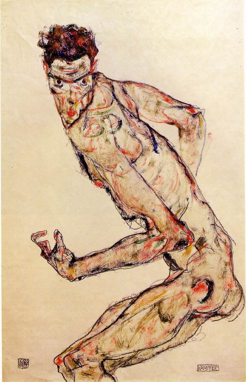 战斗机，1913年（水粉和铅笔在纸上） 作者 埃贡·席勒（Egon Schiele）