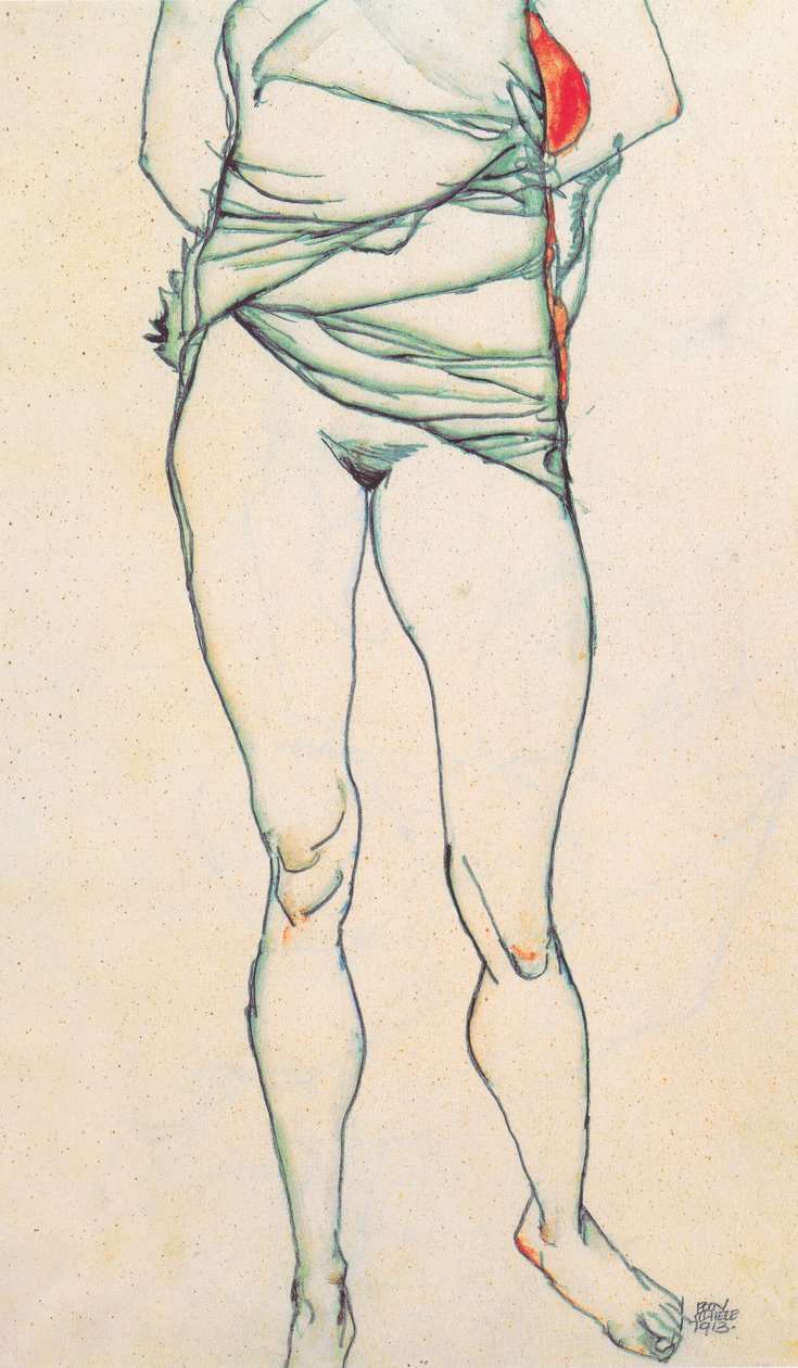 衬衫的女性躯干拉起来 作者 埃贡·席勒（Egon Schiele）