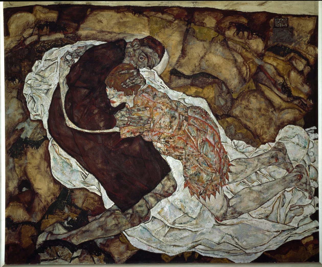 女人和死亡。绘画由Egon Schiele（1890-1918），1915年。油画布。昏暗：150,5x180cm。维也纳，Oesterreichische Galerie im Belvedere 作者 埃贡·席勒（Egon Schiele）