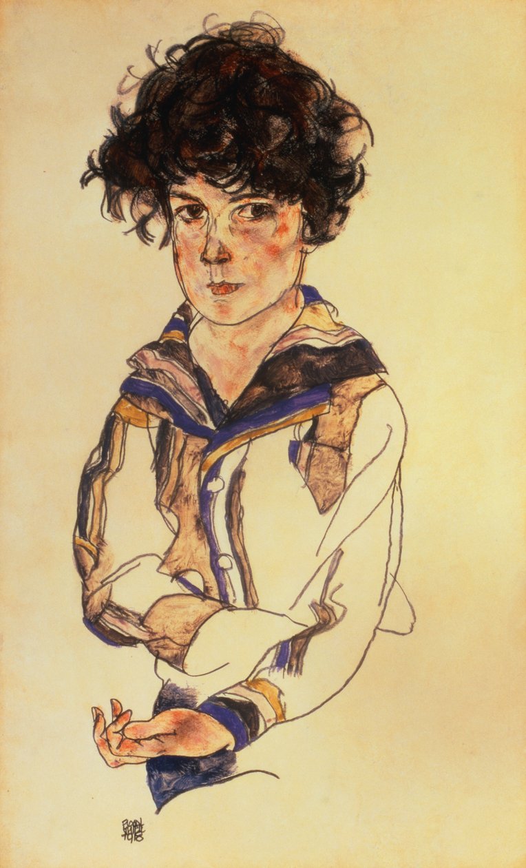 小男孩，1918年（铅笔，wc和水粉在纸上） 作者 埃贡·席勒（Egon Schiele）