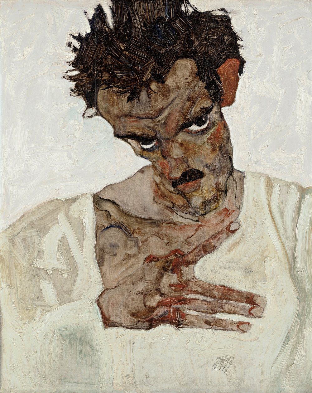 低头自拍 作者 埃贡·席勒（Egon Schiele）
