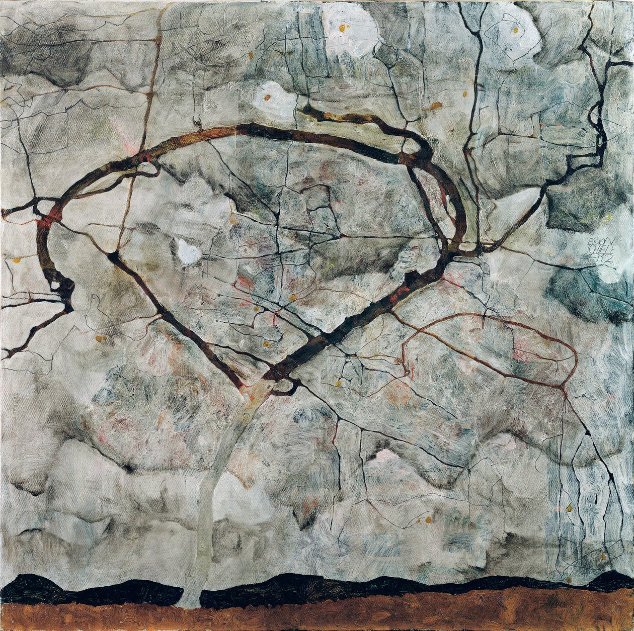 动荡空气中的秋树埃贡-席勒（1790-1918 年）的画作，布面油画 作者 埃贡·席勒（Egon Schiele）