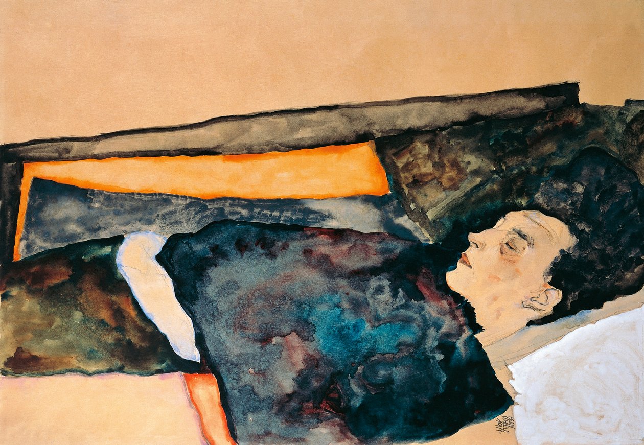 艺术家的母亲睡觉（铅笔和水彩） 作者 埃贡·席勒（Egon Schiele）