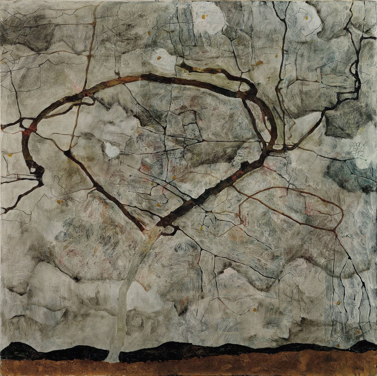 秋天的树在湍流的空气中，1912年 作者 埃贡·席勒（Egon Schiele）