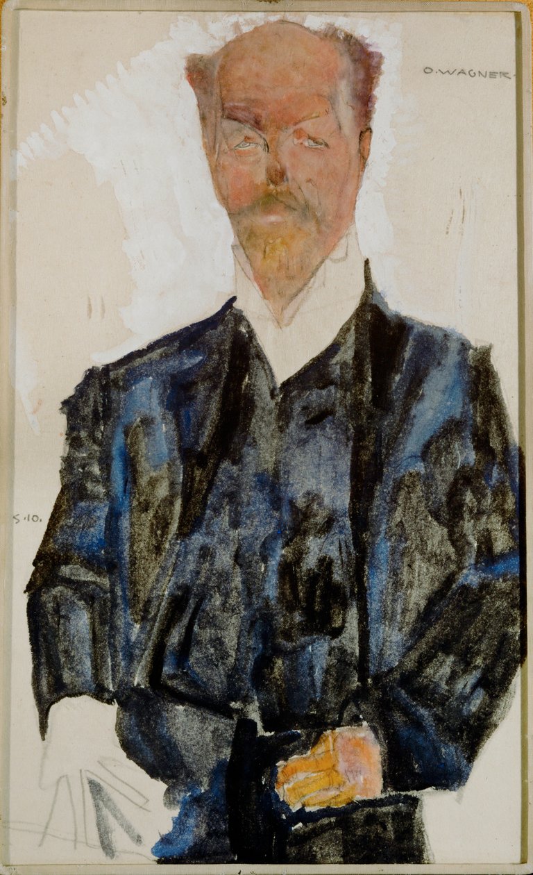 Bildnis Otto Wagner 水彩和铅笔，白色加高......（水彩和铅笔） 作者 埃贡·席勒（Egon Schiele）