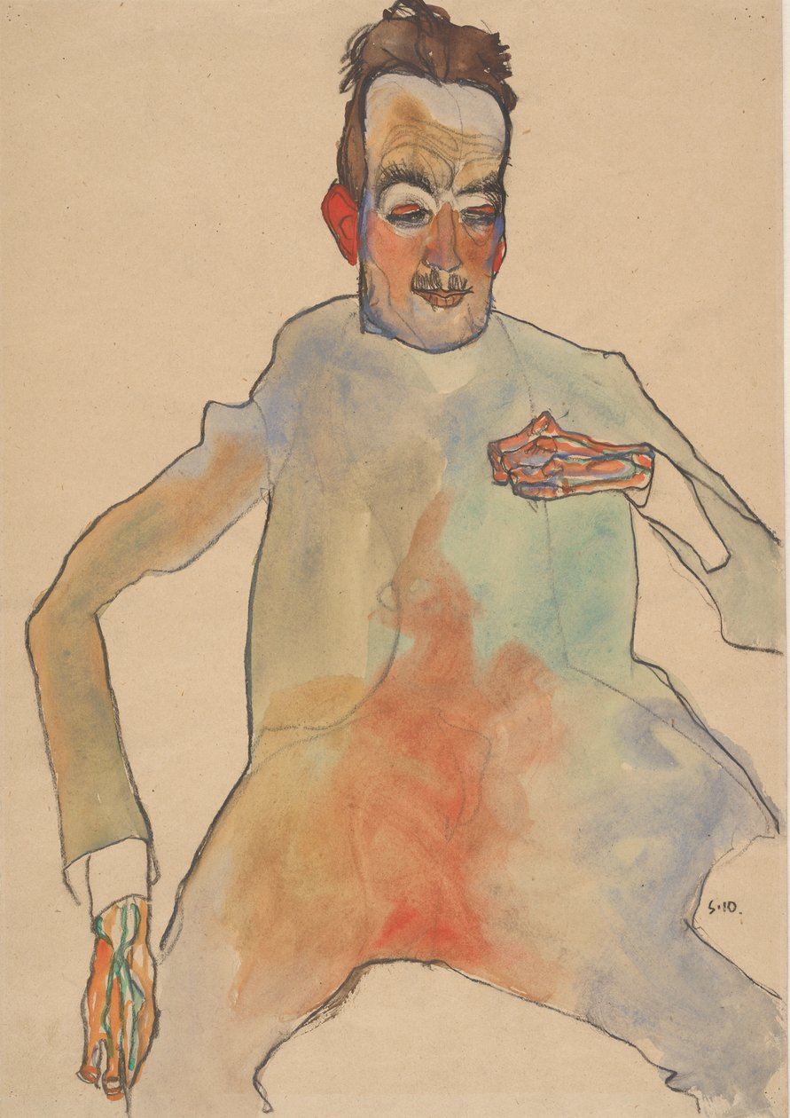 大提琴家，1910年。 作者 埃贡·席勒（Egon Schiele）