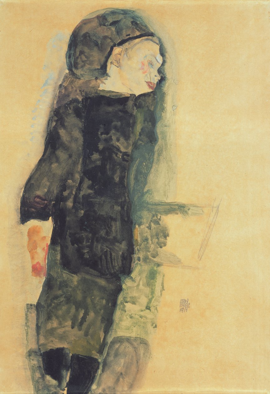 穿着黑裙子的孩子，1911年 作者 埃贡·席勒（Egon Schiele）