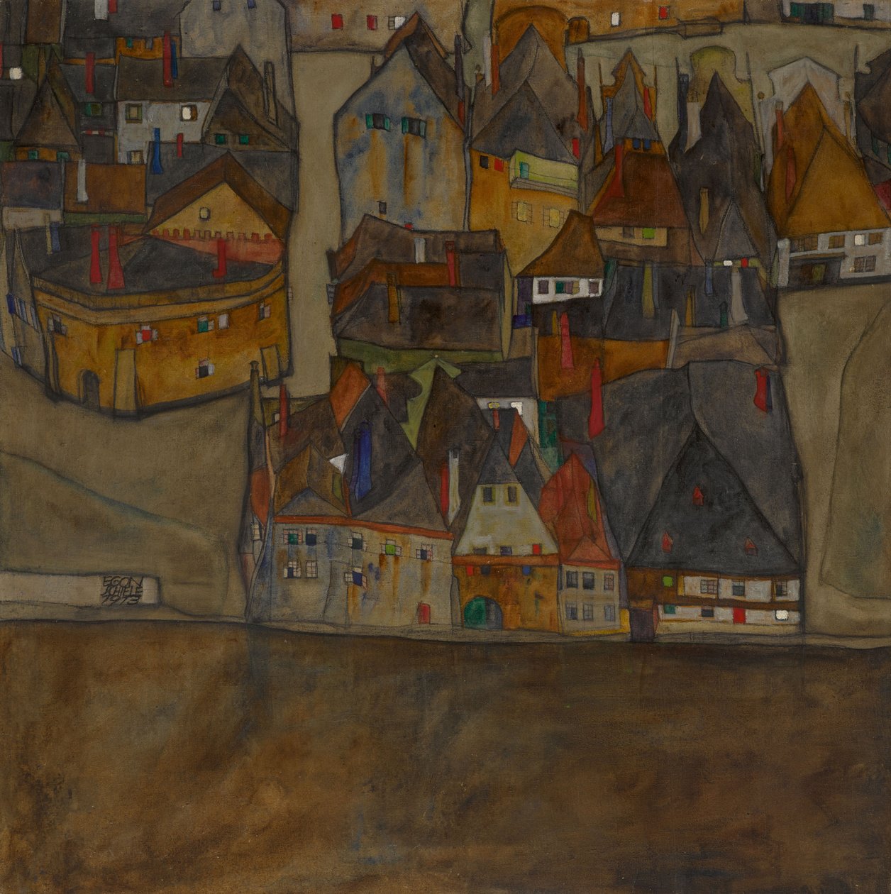 暮色中的城市 小城市II，1913年。 作者 埃贡·席勒（Egon Schiele）
