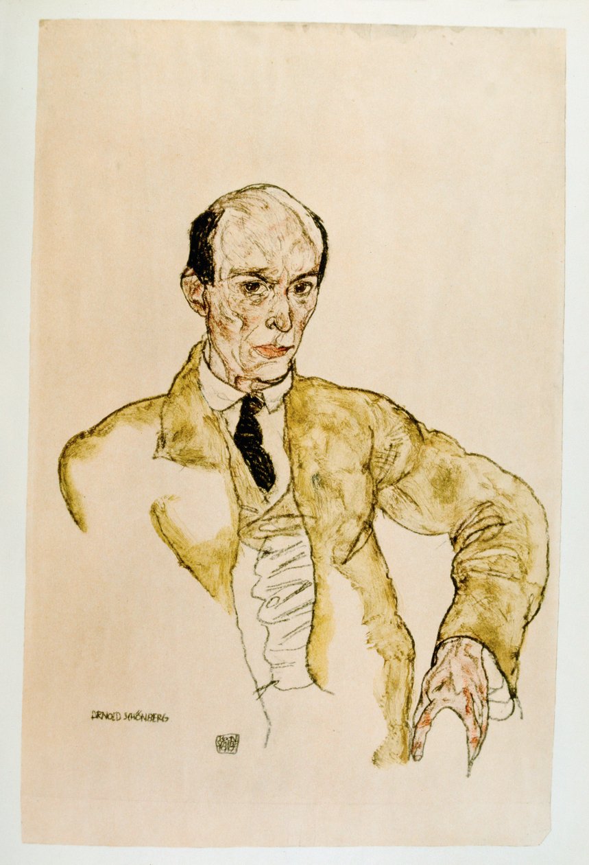 作曲家阿诺德-勋伯格, Komponisty Arnolf Schoenberg 水粉画, ... (水粉画) 作者 埃贡·席勒（Egon Schiele）