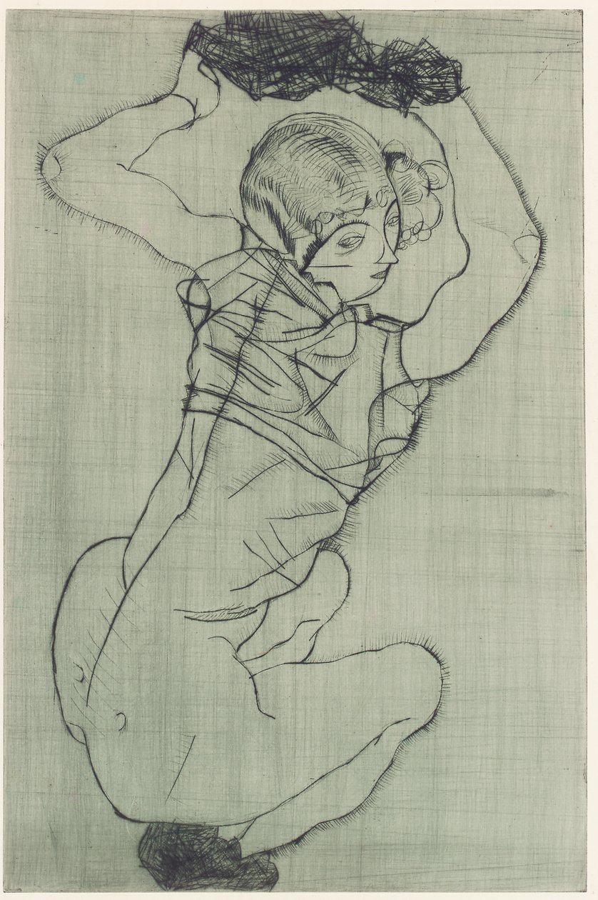 蹲下 作者 埃贡·席勒（Egon Schiele）