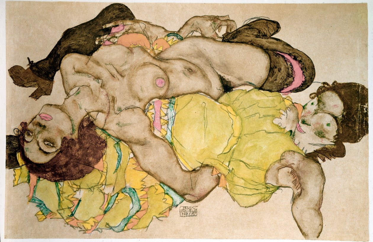 弯曲的女人。由Egon Schiele绘制 作者 埃贡·席勒（Egon Schiele）