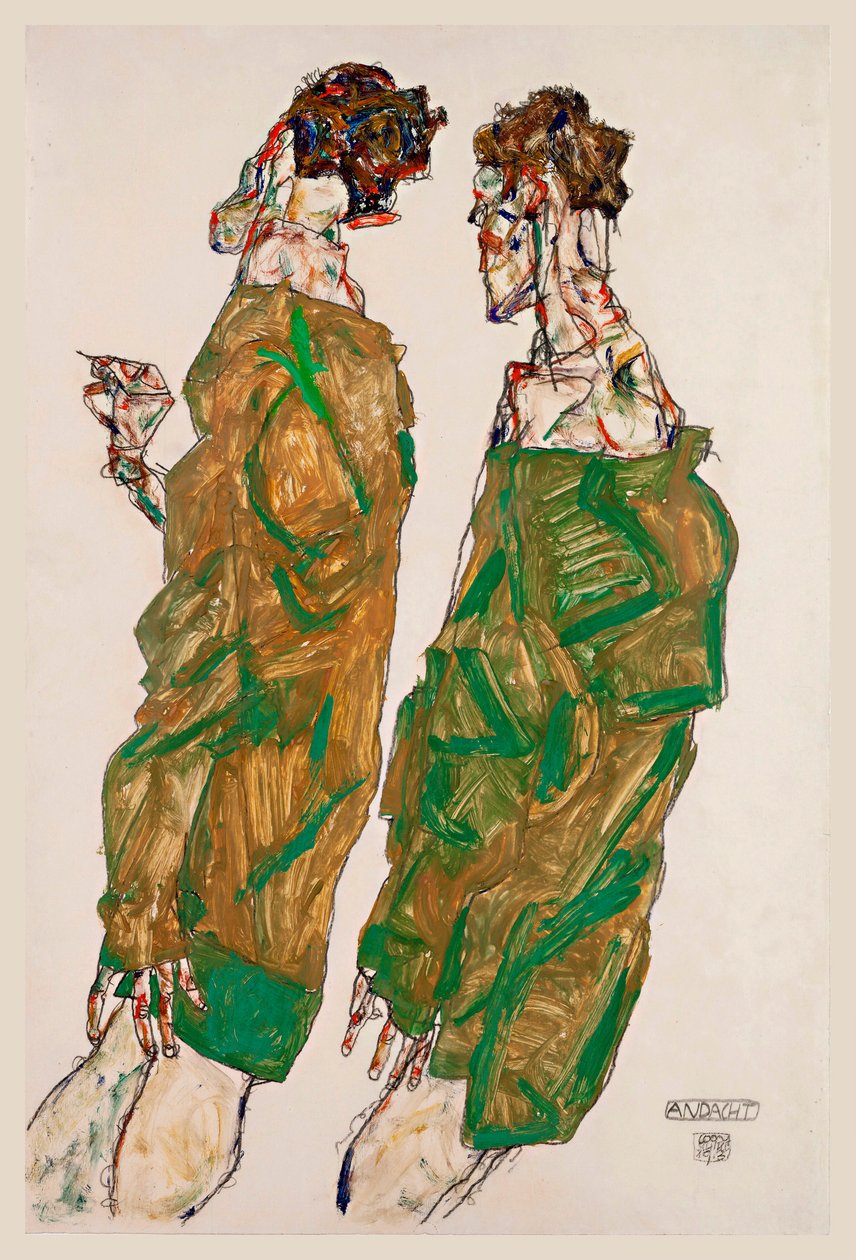 奉献 - 埃贡-席勒（1890-1918 年）的作品，纸上水粉画 作者 埃贡·席勒（Egon Schiele）