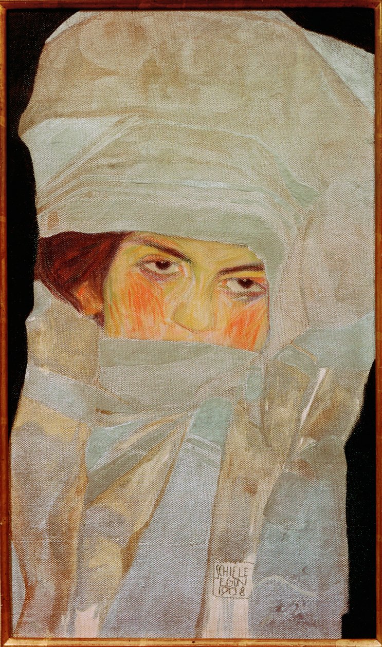 艺术家的妹妹 Melanie 戴着银色围巾 ... 作者 埃贡·席勒（Egon Schiele）