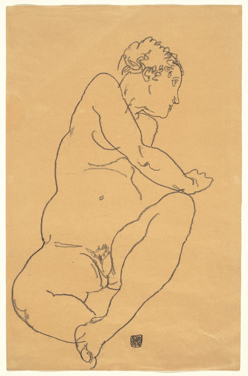 女性裸体向左弯腰 作者 埃贡·席勒（Egon Schiele）